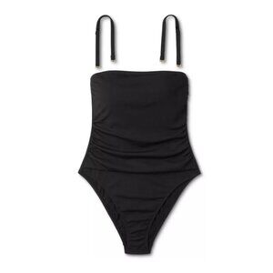 Shade & Shore Women's Shirred Ribbed Bandeau Cheeky One Piece Swimsuit - Size XS